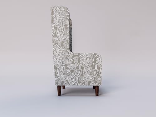 Image of WELL KNOWN Wooden Set of 2 Wing Chair with Ottoman | Wingback Chair for Living Room | Home Decor Furniture (Grey with White- 2)