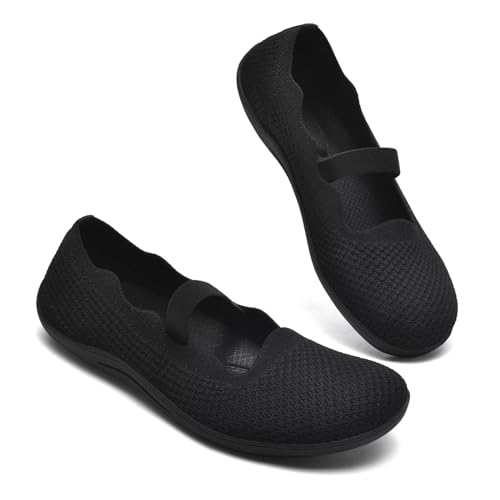 Women's Wide Toe Box Flats Knit Mary Jane Ballet Flats Wide Width Walking Dressy Shoes with Arch Support Comfortable3