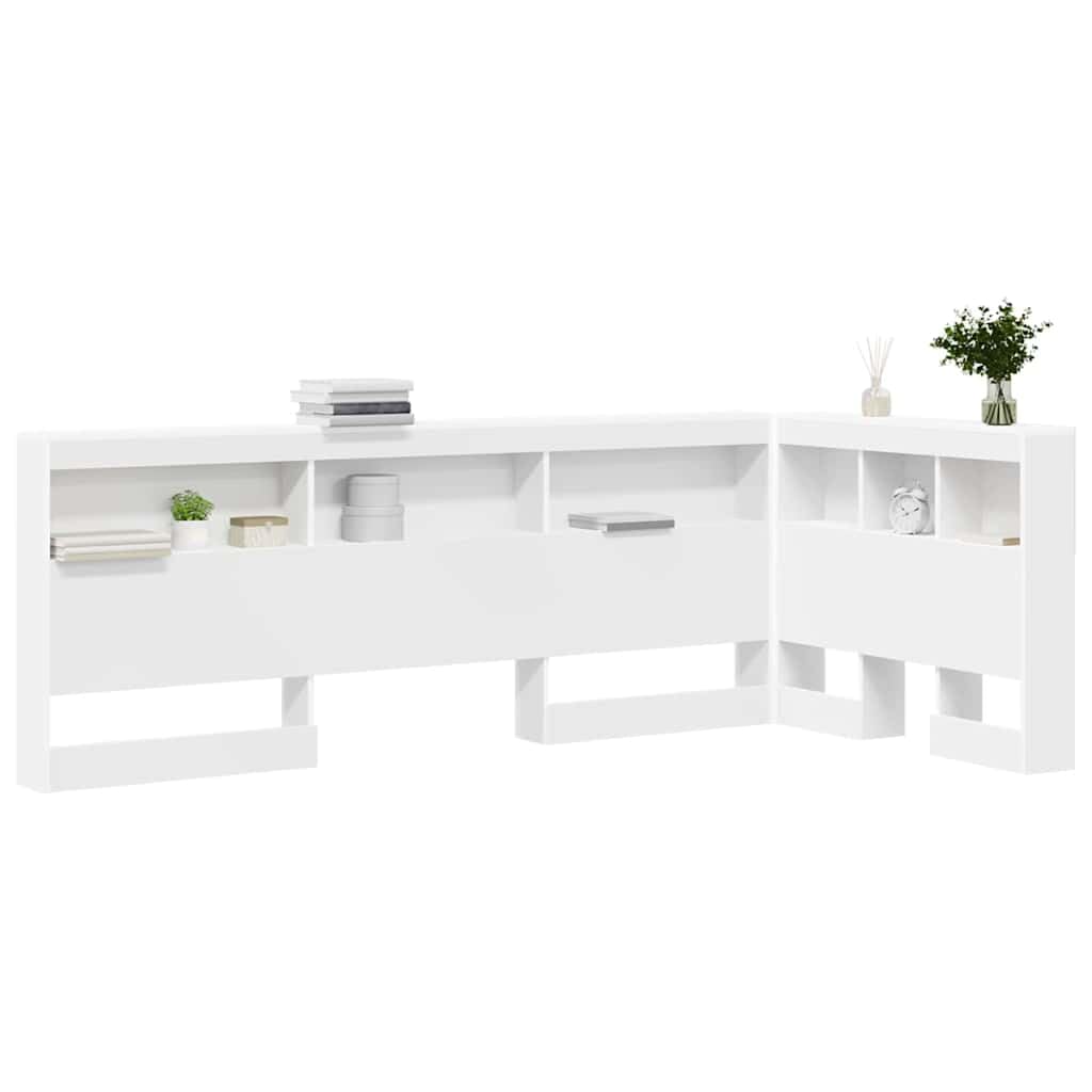 Cabecero de Madera en Forma de L con Estantes de Almacenamiento Abiertos, Cabecero de Cama Modular de Esquina para Dormitorio, Se Adapta a Marcos de Cama Estándar (100x200cm)
