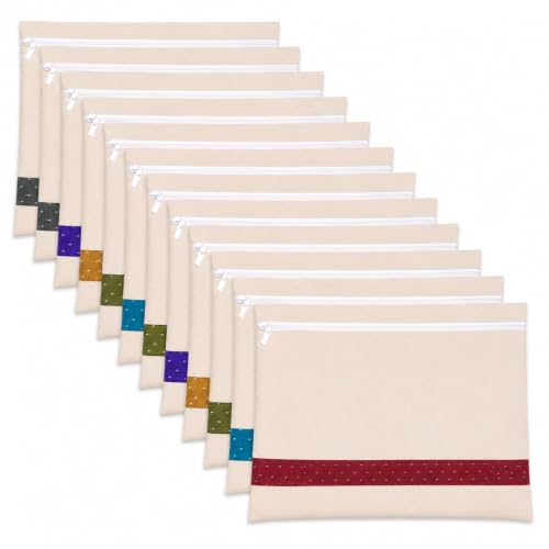 Image of Aliensware Pack of 12 Big Size Cotton Saree Bags /Covers For Storage With Zip Closure & Durable Mesh Window For Wardrobe Organizer, Clothes Bags, Salwar, Shirt, Multi-Purpose use (36 x 37 cm)-Beige