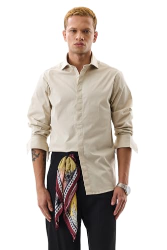 Image of SNITCH Men's Casual Shirt | Slim Fit Full Sleeve Classic Collar Solid Pattern | Premium Cotton Blend & Breathable Fabric for Everyday & Semi-Formal Wear