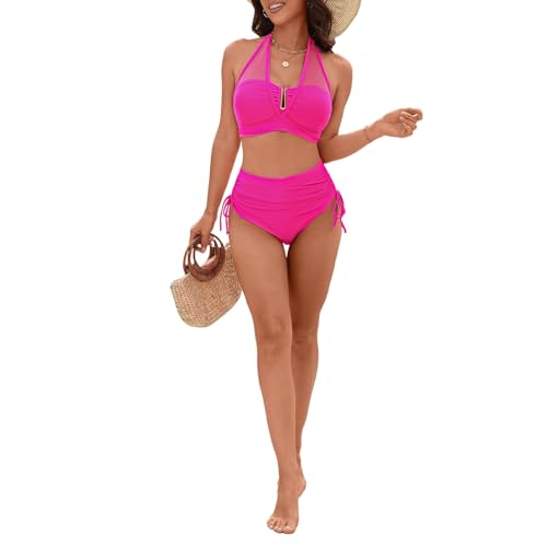 Bikini Taille Haute en Maille avec Liens Ajustables dans le Dos