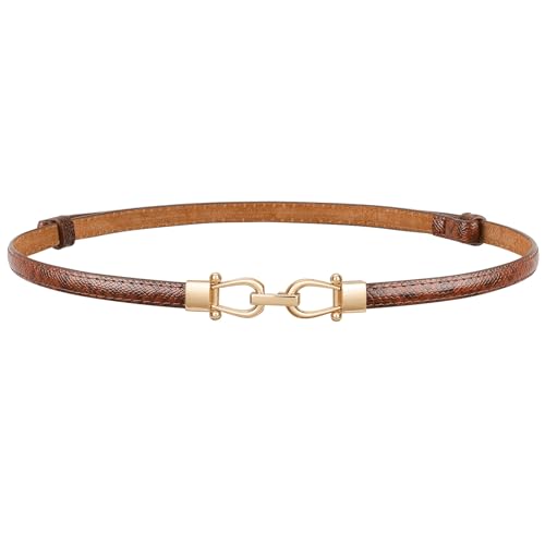 Image of JASGOOD Leather Skinny Belts for Women Plus Size Ladies Thin Waist Belts Adjustable for Jeans Pants Dresses with Gold Buckle