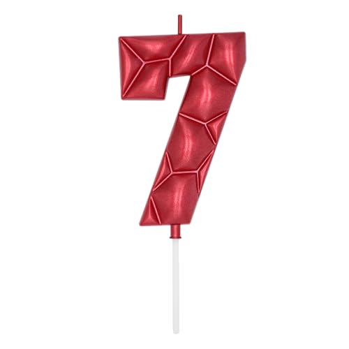 Image of DERVENTA Large Birthday Candle Number 3D Bubble Style 3.7 inch Party Celebration Anniversary Decoration Cake Topper 1 Piece (Red, Number 7)
