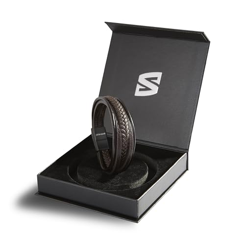 SERASAR | Premium Genuine Leather Bracelet [Braid] for Men in Black & Brown | Various Lengths | Magnetic Stainless Steel Clasp | Inclusive Jewellery Box | Great Gift Idea