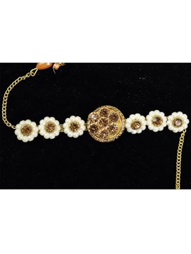 Image of ZULKA Gold Rakhi Bracelet For Brother Boys Men Raksha Bandhan Gift | Designer Diamond Rakhi for Bhaiya, Bhai, Bhabhi Unisex Adult | Metal Chain Bracelets For Rakhi Gift Set (Pack of 1)