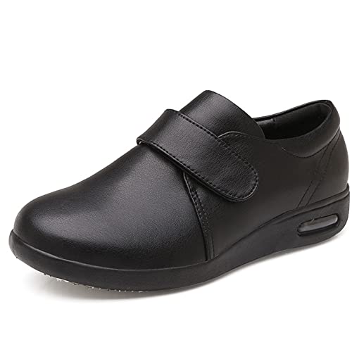 Casual Männer Diabetiker Sneakers Geschwollen Weich Bequem Einstellbar Casual Walking Leder Diabetiker Schuh,Schwarz,37 Cover
