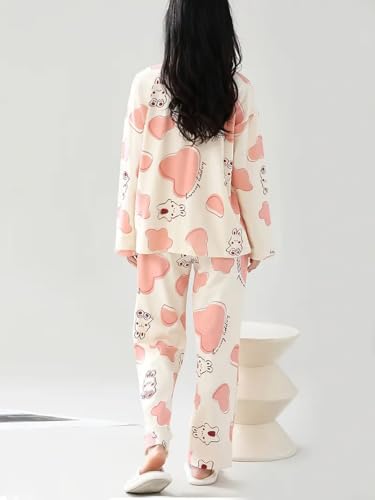 Image of GLASGO Women's Cotton Pajama Set with Top & Pants|| Korean Night Wear|| Loose Fit Home Wear || Lightweight Printed Set || Soft & Comfy Sleepwear for Girls & Women || LNS-4-$