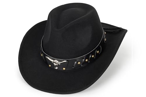 Image of Women-Classic-Western-Cowboy-Shapeable-Hat - Men-Roll-Up-Wide-Brim-Felt-Fedora-Hats-Cowgirl-Hat with Belt Buckle(M-L)