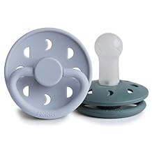 FRIGG Moon SilkySoft Silicone Baby Pacifier | Made in Denmark | BPA-Free Powder Blue/Slate, 6-18 Months
