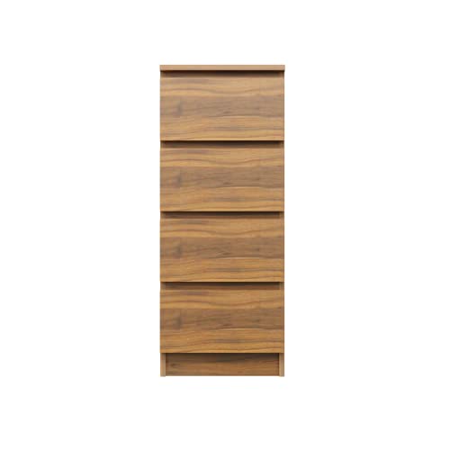 Image of VIKI Dresser with 4 Drawers, Chest of 4 Drawers,Clothes Storage, Organizer Unit for Bedroom, Hallway, Entryway,Easy Pull Drawers, Width 40cms, Brussel Walnut Colour | 1 Year Warranty
