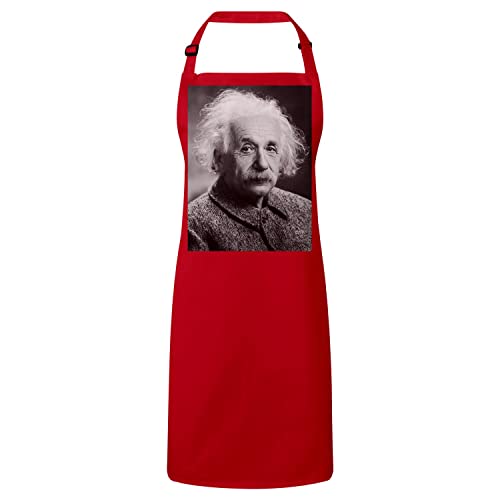 Tablier cuisine Albert Einstein rouge Premium confection soignée photo de star