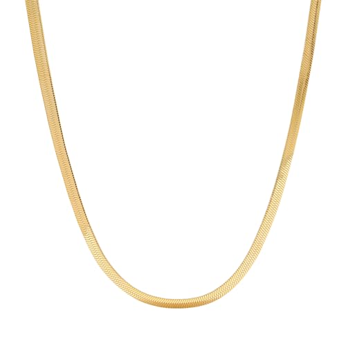 Gold Necklace for Women, Dainty 18K Gold Plated Snake Chain Necklace Herringbone Necklaces for Women Simple Minimalist Gold Choker Necklace Trending Jewelry Gifts