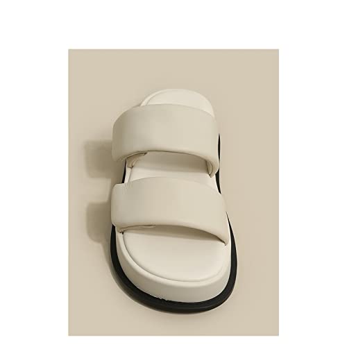 Beach Sandals Fashion Personality Women's Shoes Summer Thick Bottom Half Slippers Outside Niche Premium Feeling Sandals Outdoor Indoor Outer Slippers(Beige,36)3