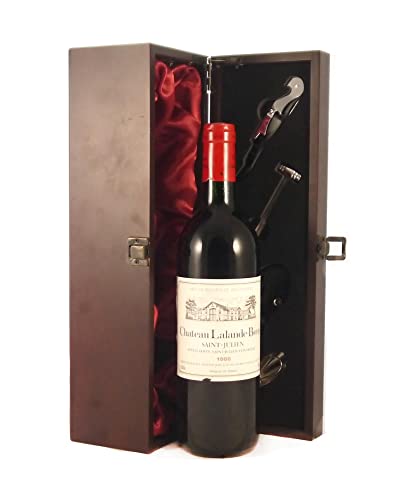 Chateau Lalande Borie 1986 Saint Julien vintage wine in a silk lined wooden box with four wine accessories, 1 x 750ml