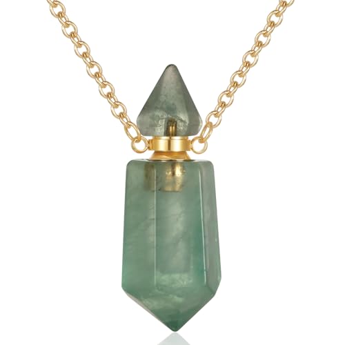 STEFWD Gold Stainless Steel Urn Necklace For Ashes Of Loved Ones Natural Crystal Gemstones Cremation Keepsake Jewelry Hexagonal Prism Memorial Pendant For Women Mom (Green)