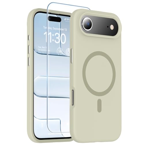 toaksi Magnetic for iPhone Air Case [Compatible with MagSafe] [Soft Anti-Scratch Microfiber Lining],Premium Silicone with Screen Protector,Shockproof Protective iPhone 17 Air Phone Case,White