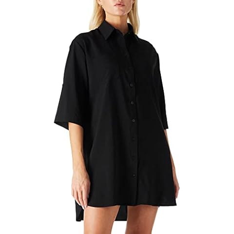 Amazon Brand - find. Vestido Camisero Corto y Holgado Abotonado para Mujer con Media Manga, Cuello de Pico Cover