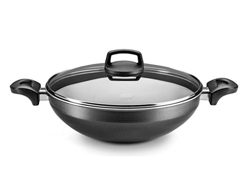 MTA - Wok em Alumínio Antiaderente com Tampa de Vidro e Alça, Capacidade de 4,3L, nº 28, Cor Grafite, Linha Supra.