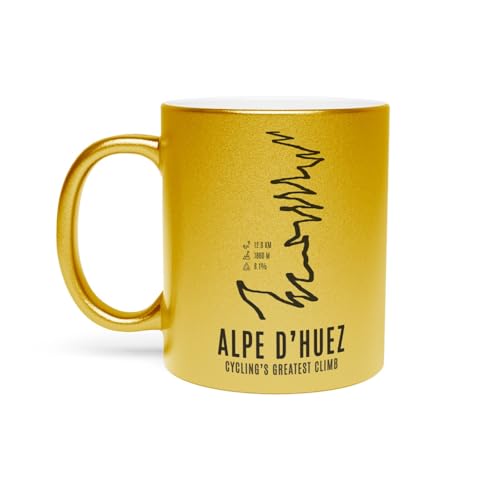 Fabulous Goldene Tasse aus verchromter Keramik - Alpe d'Huez Greatest Climb Bike France Mountain Tour - 325 ml
