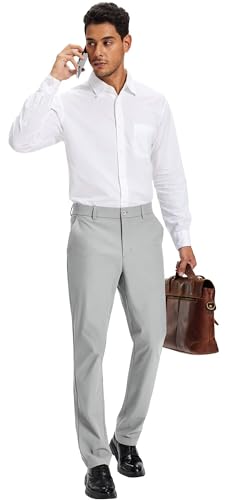 Tyhengta Men's Golf Pants 30"/32"/34" Lightweight Comfy Stretch Work Dress Pants Light Grey 40Wx30L — view 4