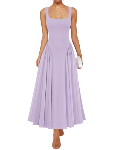 Image of ZESICA Womens 2026 Summer Sleeveless Square Neck Sundress Casual Long Flowy A Line Beach Vacation Maxi Dresses