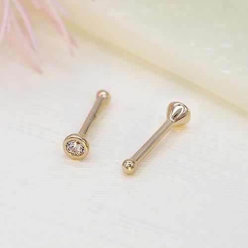 Designfy 14k Gold Nose Rings, 20g Nose Stud, CZ Nose Piercings for Women & Men, Yellow Gold Nose Ring Stud, Hypoallergenic Piercing Jewelry by Designfy - Used condition - Image 7