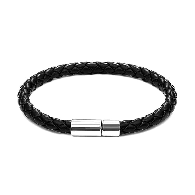 Black Leather Bracelet for Men | Braided Design with Stainless Steel Magnetic Clasp | Trendy Wrist Band for Men & Boys| Birthday Gift for Men & Boys Anniversary Gift for Husband-image-20