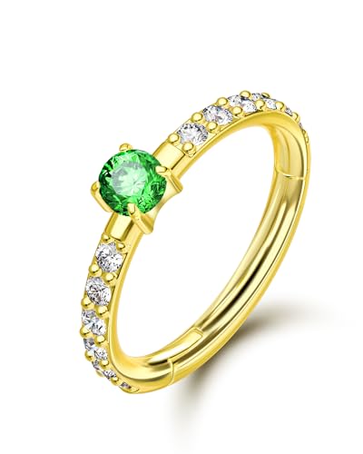 COCHARM Titanium Helix Earring 6mm - 16g Emerald Green Hoop Rook Earring Small Gold Clicker Tragus Piercing Ring Nickel Free