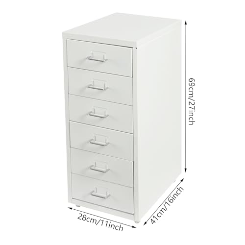 Image of Vertical 6 Drawer File Cabinets with Wheels, 27 in Metal Filing Storage Cabinets with Handle, 6 Tier Vertical File Cabinets for Office Home, Easy Assemble