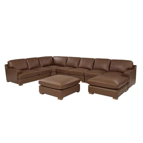 Image of Furni Leatherette ushape 10 Seater Classic and Comfortable with Puffy Dark Brown Sofa Set for Living Room (LHS).