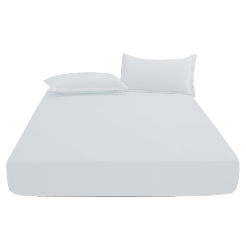 KHIM Luxury Extra Deep Fitted Sheet 16”/40CM Breathable Poly Cotton Plain Soft Long-Lasting Bed Sheet Single Double King Super King (White