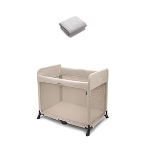 Bugaboo Stardust Set, 2-in-1, leichtes, faltbares Reisebett + Baumwoll-Laken, mit Matratze, in 1 Sekunde aufgeklappt, für Babys und Kleinkinder, inklusive Tragetasche, Desert Taupe