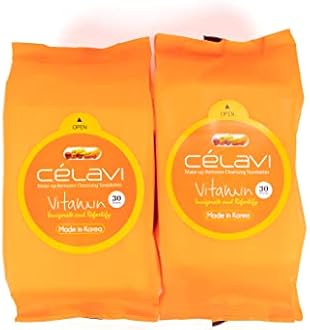 Celavi Makeup Remover Cleansing Wipes Removing Towelettes 2 Packs - 60 Sheets (Vitamin)