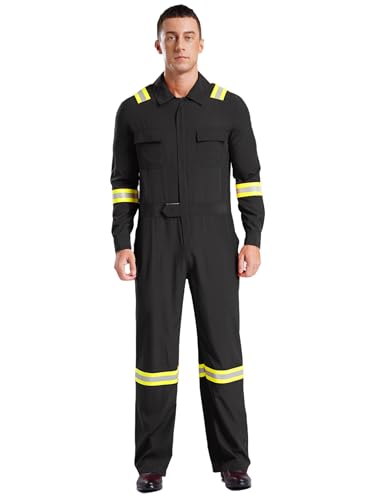 31Yb9P2pVcL. SL500 Rswnyirn Men's Hi Vis Safety Working Coverall Welding Suit Car Repairman Jumpsuits Fireman Uniform Black X-Large
