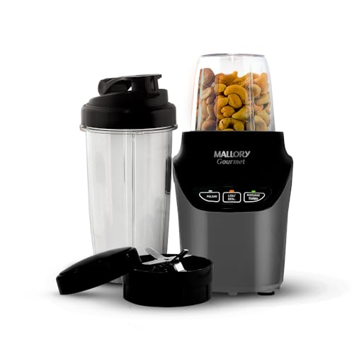Liquidificador e Processador Mallory Gourmet - 1000W, 6 Lâminas em Aço Inox, Tritura Gelo, Painel Easy Touch, 2 Copos Tritan com Tampas - 220V