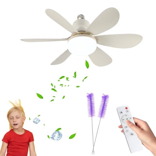 Yagerod 40W LED Ceiling Fans with Lights, Plug in Ceiling Fan Light Bulb Bayonet Fitting with Remote, Dimmable 3 Color 3 Speed Small Screw in Roof Fan for Bedroom Living Room (A)