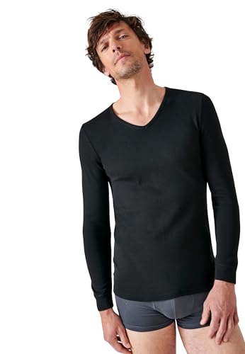 Damart Herren Langärmeliges, V-Ausschnitt, Interlock-Mesh T-Shirt, Schwarz, XL