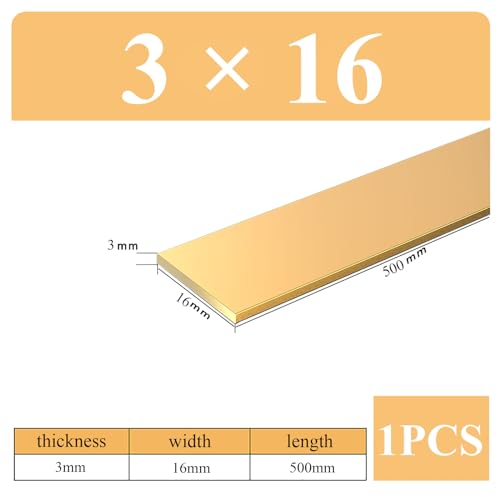 COYOUCO Brass Flat Bar Stock, 3Mm Thickness X12/15/16/18Mm Width X 500Mm Length Brass Plates Mill Stock for Knife Making, Craft,3 * 16 * 500mm