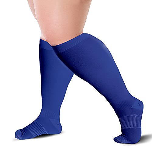 Image of Knee High Compression Socks 15-20 mmHg - Everyday Use Improves Blood Circulation, Relieves Pain & Swelling (2X-Large, Blue (1-Pair))