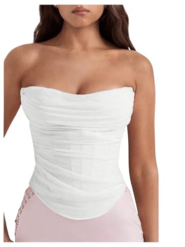 Floerns Women's Strapless Ruched Tube Tops Sleeveless Bandeau Concert Corset Top