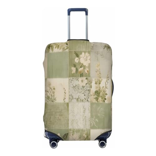 Geometric Flower Green Plaid Stretchable Luggage Covers for Suitcase TSA Approved, Dust Proof and Scratch Resistant Travel Luggage Protector for Carry On (22-24 in)