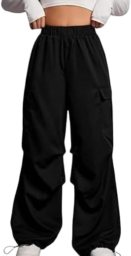 shopyidol Women’s High Waist Cargo Pants Baggy Streetwear Wide Leg Trousers with 4 Pockets