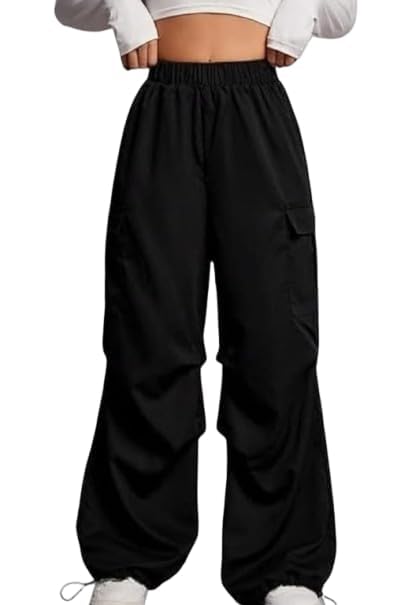 shopyidol Women’s High Waist Cargo Pants Baggy Streetwear Wide Leg Trousers with 4 Pockets-picture-10