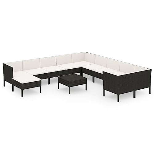 vidaXL 12-TLG. Garten-Lounge-Set mit Auflagen Poly Rattan Schwarz
