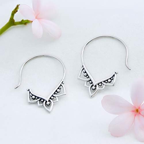 Boma Jewelry Sterling Silver Balinese Tribal Boho Pull Through Hoop Earrings - Image 6