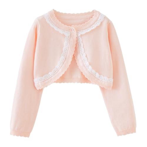 WISREMT Girls Cardigan Sweater Long Sleeve Bolero Shrugs Button Closure Knitted Cardigans Knit Cropped Sweaters Tops 1-10T