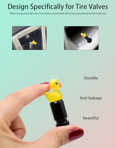 4-Pack Yellow Duck Valve Stem Caps for Schrader Valves, Glossy Finish, Cute Hat Design, Durable Metal Base, Fun Auto Tire Accessories for Car, Bike, Truck, SUV Enthusiasts