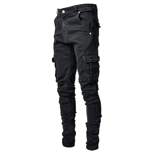 Pantalon Homme, Jean Slim déchiré Stretch, Effet usé, Noir, Taille M