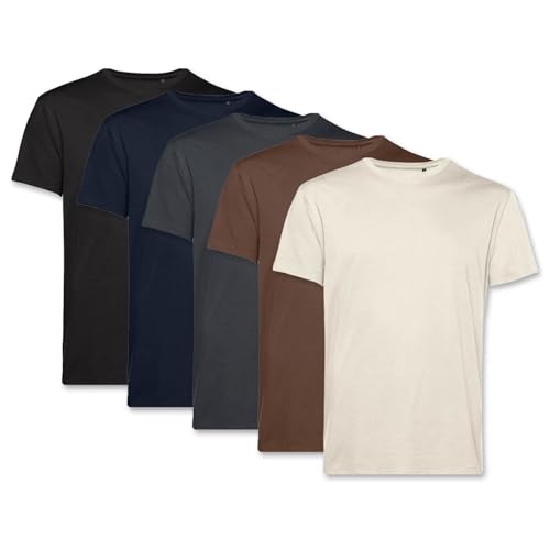 PinkTex Herren T-Shirt (5er Pack) Bio-Baumwolle, Sand/Braun/Dunkelgrau/Navy/Schwarz, XL